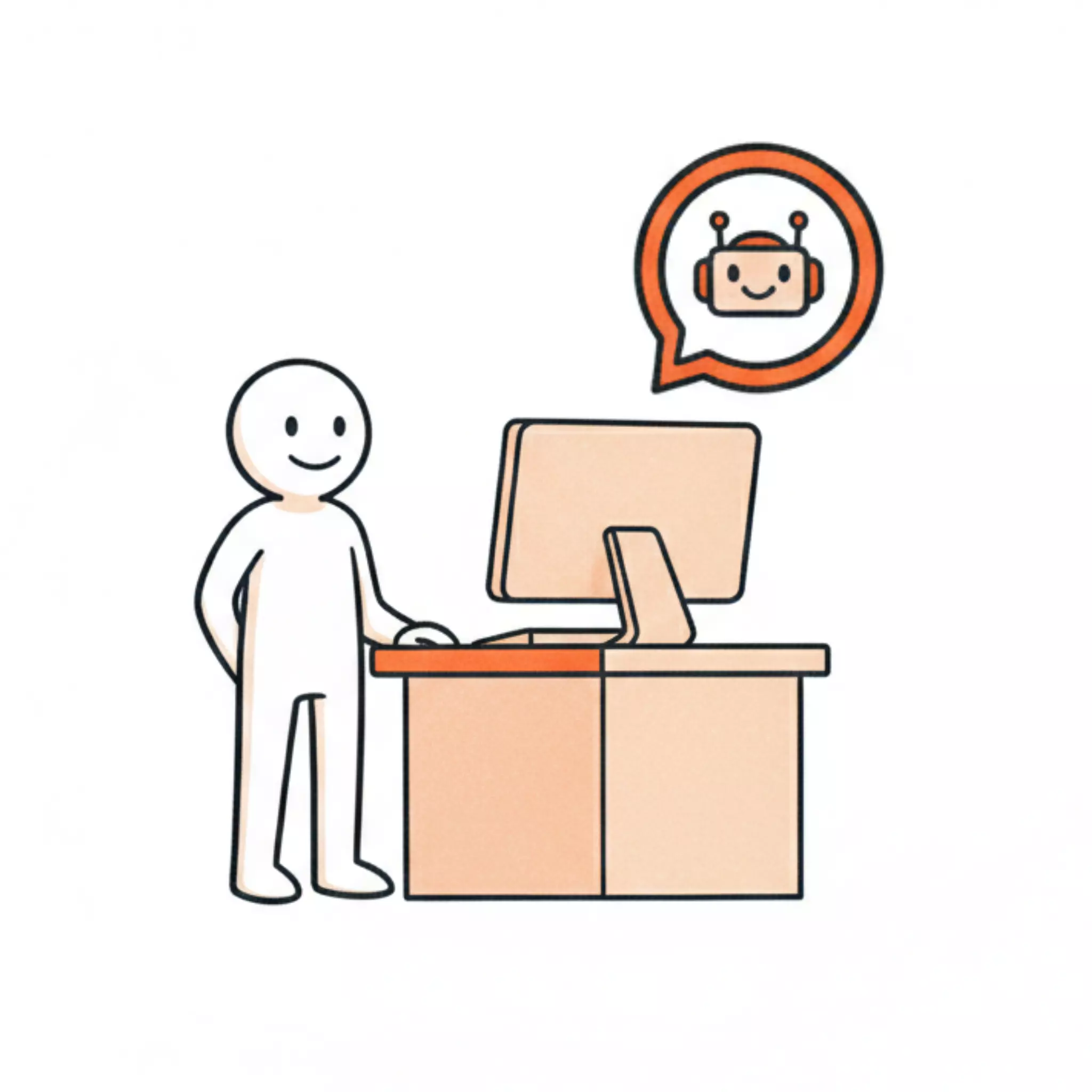 worker looking at computer chatbot illustration