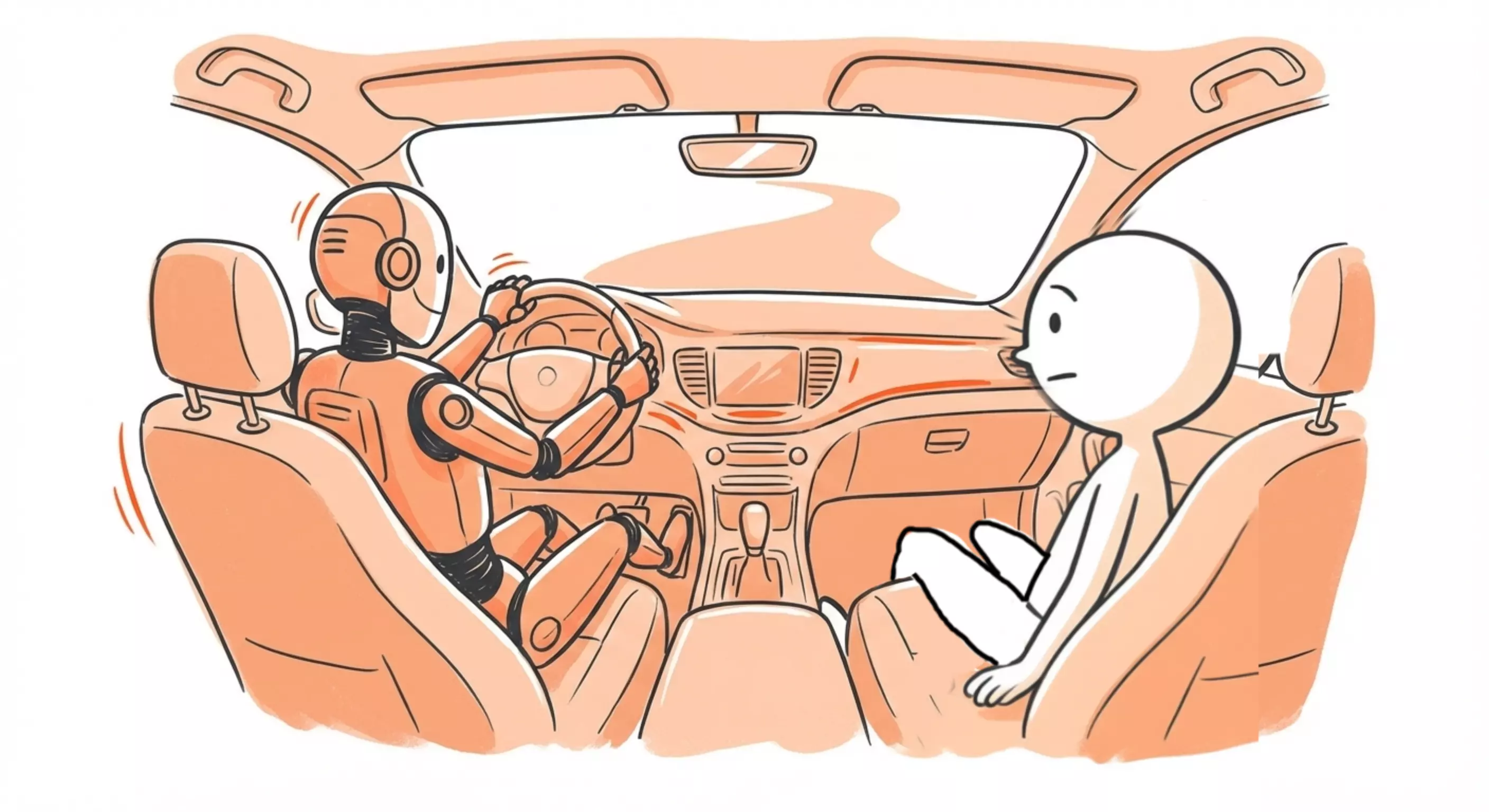 humanoid robot driving a car illustration